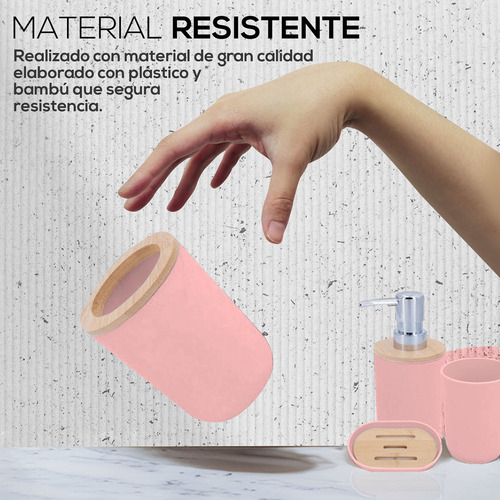 Accesorios De Baño 6 Piezas De Bambú De Lujo Wc Color Rosa Rosa