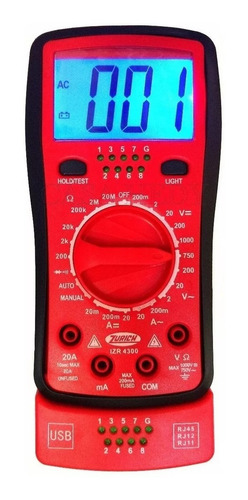 Imagen 3 de 4 de Multimetro Tester Digital Zurich Cables Red Usb Telefonía