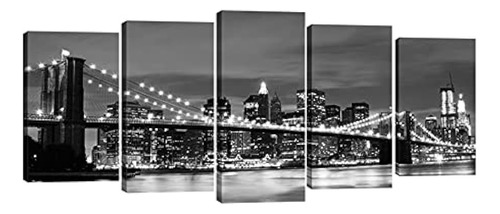 Puente De Brooklyn De Wieco Art Vista Nocturna 5 Paneles Pai