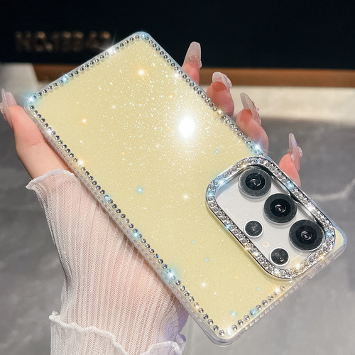 Funda Con Borde Transparente Con Purpurina Y Diamantes De Imitación Para Samsung S25 Ultra S25 +