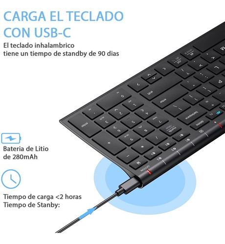 Teclado Bluetooth Recargable Para Macbook Windows Mac Pc Color Del Teclado Negro