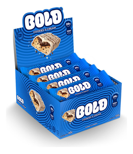 Bold Snacks Barrinha de proteína Proteína Bold bar Barra - Caixa - Cookies & cream - Unidade - 12 - 1 - 720 g - 20 g