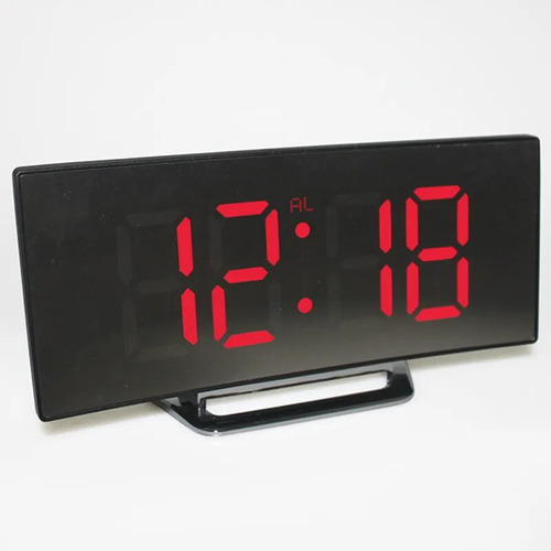 Reloj Despertador Digital Led Con Pantalla De Espejo Curvo,