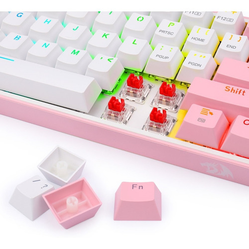 Teclado gamer bluetooth Redragon Fizz Pro K616-RGB QWERTY Red inglés US color blanco y rosa con luz RGB