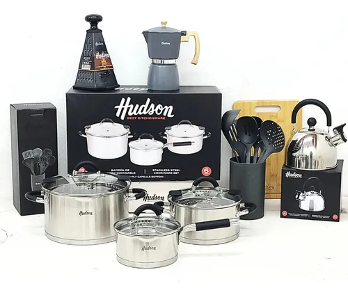 comprar Juego Ollas Acero Hudson Cafetera Tabla Pava Utensilios 17pz