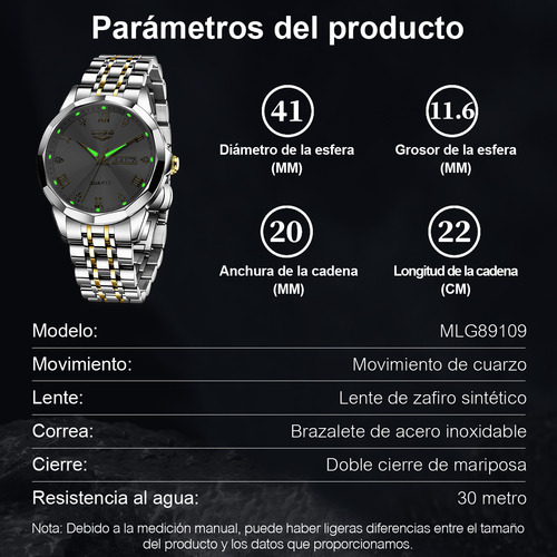 Reloj De Pulsera Cuarzo Fecha Luminoso Pantalla Analógica