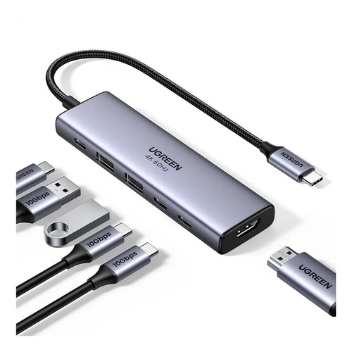 Hub Ugreen 6 Em 1 Usb-c P/ 1 Hdmi, 2 Usb A, 3 Usb C 4k 10gbp