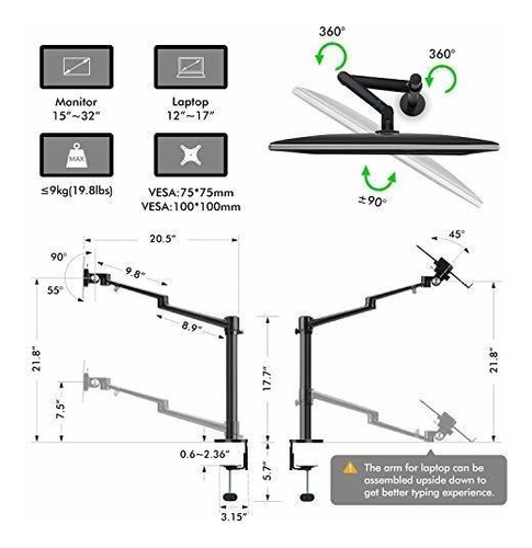 Para Monitor Portatil 3 1 Escritorio Ajustable Brazo Triple