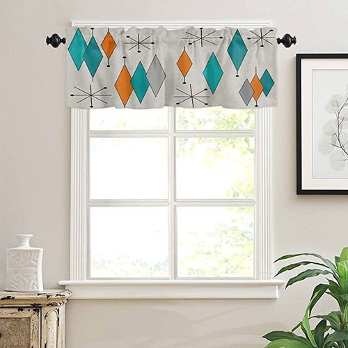 Ventana Valance Rod Pocket Short Curtain Retro Turquoise Di