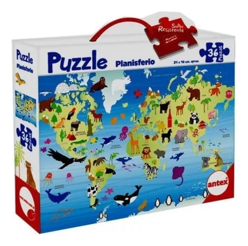 Puzzle Planisferio 36 Piezas Rompecabezas Grande Animales