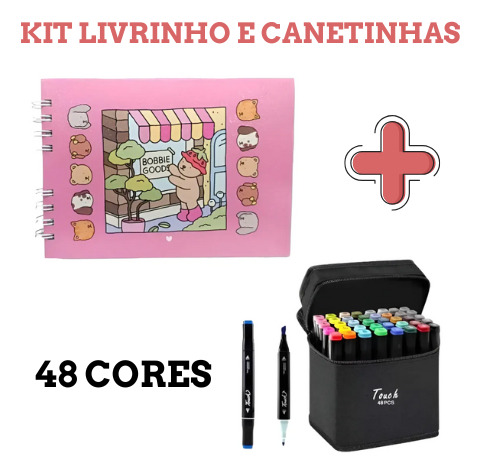 Kit Bobbie Goods Capa Dura + Caneta Touch 48 Cores Dupla