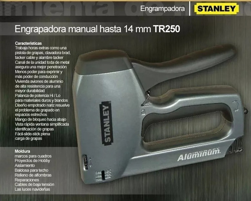 Imagen 2 de 9 de Engrampadora Grapadora Clavadora Manual Stanley Tr250
