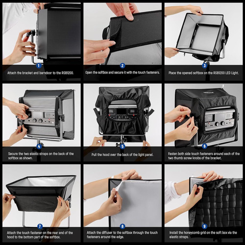 Difusor De Softbox Para Panel Ledrgb1200 Plegable Con Rejill