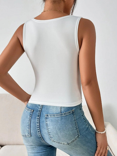 Blusa Top Blanca De Encaje Stretch