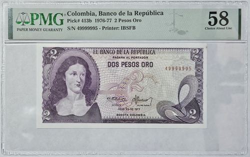 Billete Certificado 2 Pesos 20/jul/1977 #49999995 Pmg 58