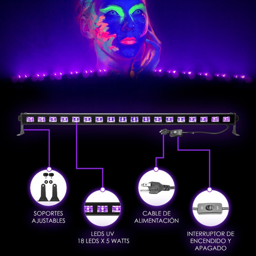 Imagen 5 de 5 de Steelpro - Barra Led 18x5 Watts Uv Efecto Neon Uv185bar, Dj