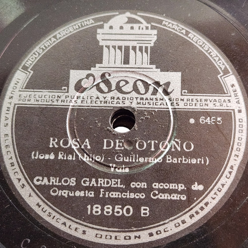 Pasta Carlos Gardel Con Francisco Canaro Orq Odeon C568