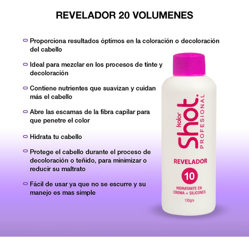 Revelador En Crema 10/20/30/40 Volumenes Kolor Shot 135gr