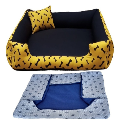 Cama Pet G Cachorro Grande Cama Com Capa Extra 70x70 Cor Cama Amarela + Capa Azul Coroa