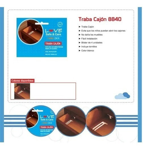 Imagen 2 de 4 de Traba Cajon Love 8840 Seguridad Bebe X4 Tornillo