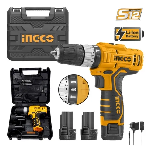 Taladro Inalambrico 12v Cargador 2 Baterias Con Caja Ingco