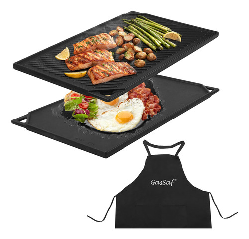 Gassaf Cast Iron Griddle Pan For Stove Top, Black Bib Apron.