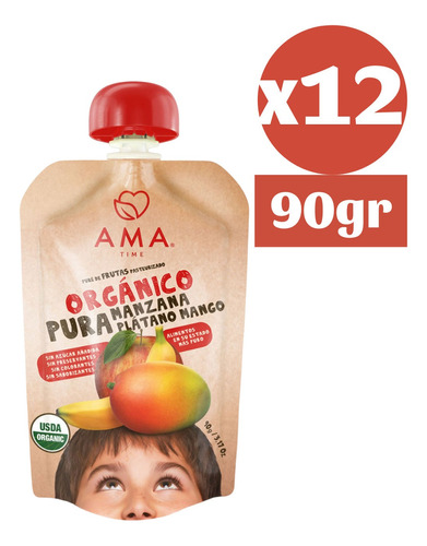 12x Ama Pure Fruta Manzana Platano Mango Orgánico Papilla