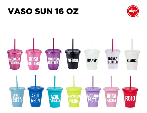60 Vasos Reusables Con Popote Para Bebida Fría Mini 16 Oz Color Morado Pastel