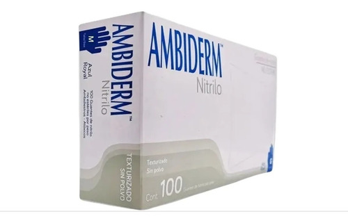 Guantes De Nitrilo Azul Royal Ambiderm Mediano Caja Con 100