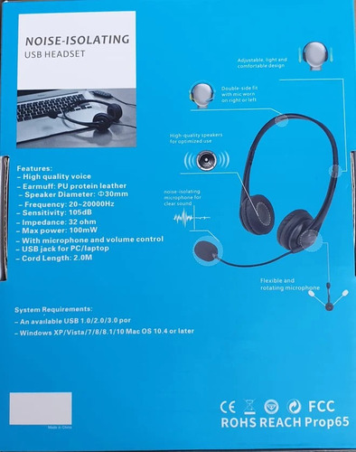 Auricular Headset Usb C/microfono Pc Notebook Call Center