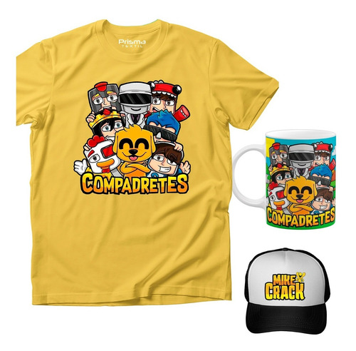 Imagen 1 de 3 de Combo Playera Niños Mikecrak Compadretes + Taza + Gorra