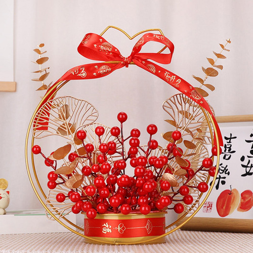 Ramo De Flores Artificiales Con Forma De Cubo Y Ramas Rojos