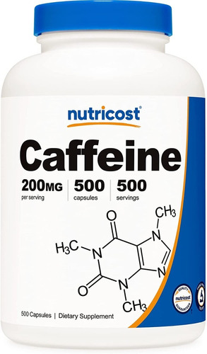 Frasco De Nutricost Caffeine De 500 Cápsulas De 200mg