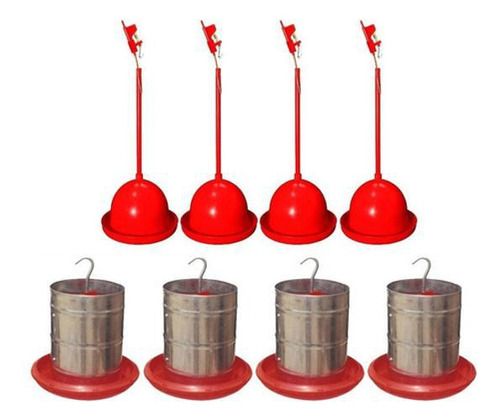 Kit 4 Bebedouros Pendulares + 4 Comedouros Galvanizado 5kg