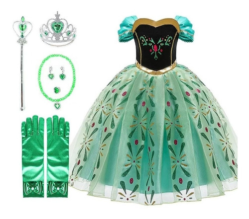 Disfraz Vestido Princesa Anna, Ana Elsa Frozen + Accesorios