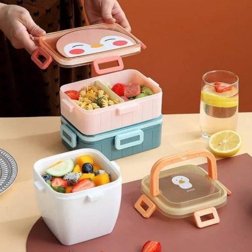Lonchera escolar infantil para niños con separadores, diseño naranja
