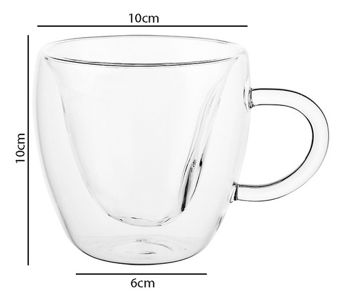 Jogo 2 Xícaras Parede Dupla Coração Vidro 230ml Café Chá