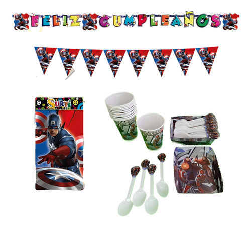 Kit Decoracion Completo Vasos+platos Capitan America 24niños