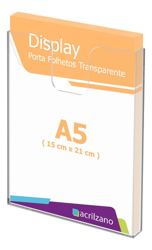 Display Acrílico Porta Folder A5 Para Revistas E Folhetos Cor Transparente