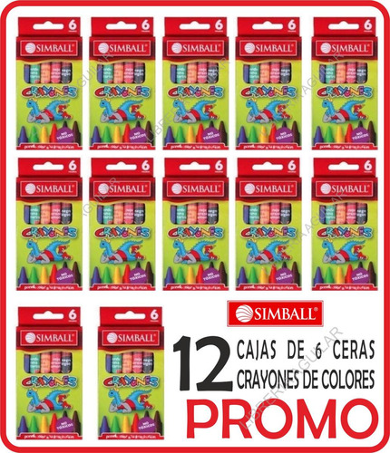 12 Cajas De 6 Un Crayones Simball Crayon De Cera No Toxico