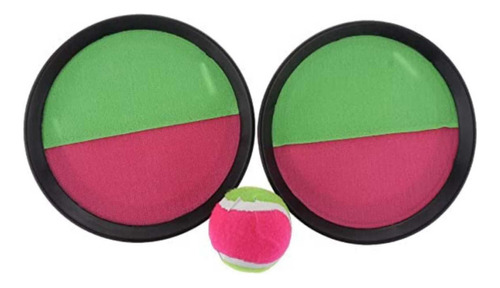 Kit 2 Raquetes Velcro + Bola Esporte Infantil Pais Filhos Cor ROSA-VERDE