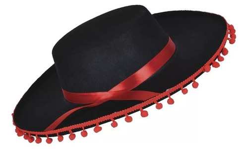 Sombrero Flamenco Negro C/borlas Rojas Cotillon Juanalalo