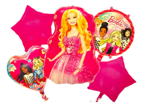 Globos Metálicos Barbie Set 5 Pcs Animación Decoracíon 