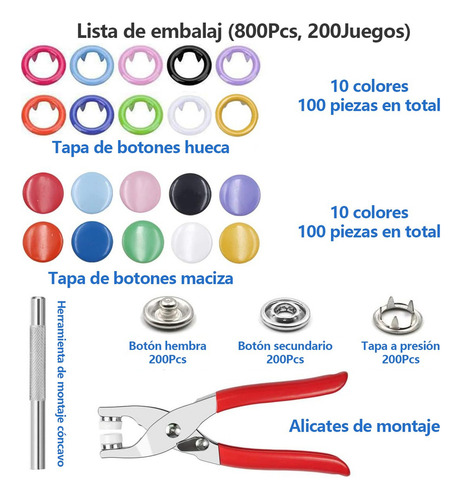 Pinza Kam Botón Presión Broche T5 11 Colores 804 Pcs