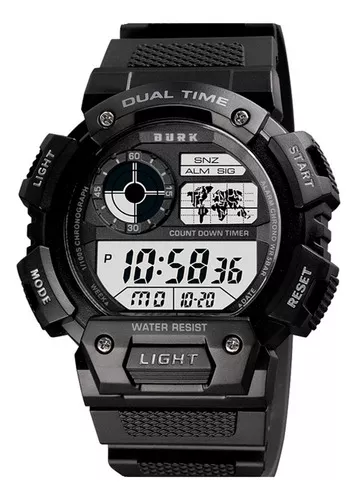 Reloj Deportivo Hombre Burk 1723 Alarma Luz Cronometro! Color de la malla  Negro Color del fondo Negro