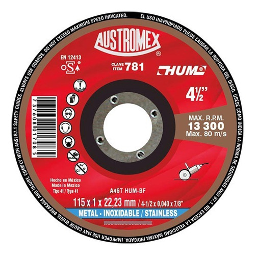 Disco Corte De Metal 4½x3/64x7/8 Hum