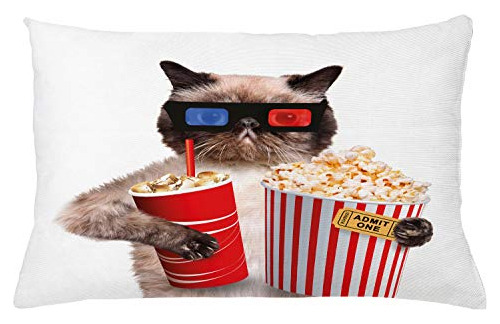 Sala De Cine Gato Fundas De Colchón Almohada De Tiro P...