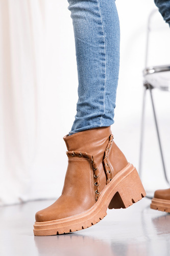 Botas Mujer Botinetas Taco Medio Ancho Eco Cuero Cierre Evi