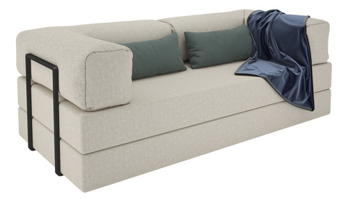 Puff Sofá Modular 2 Em 1 Cama Casal Na Caixa Estilo Moderno