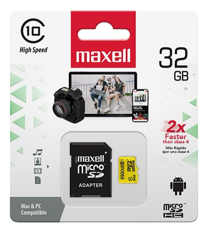 Tarjeta Microsd 32gb/90mb/s Adapta Sd Clase10 Maxell Mcsd-32